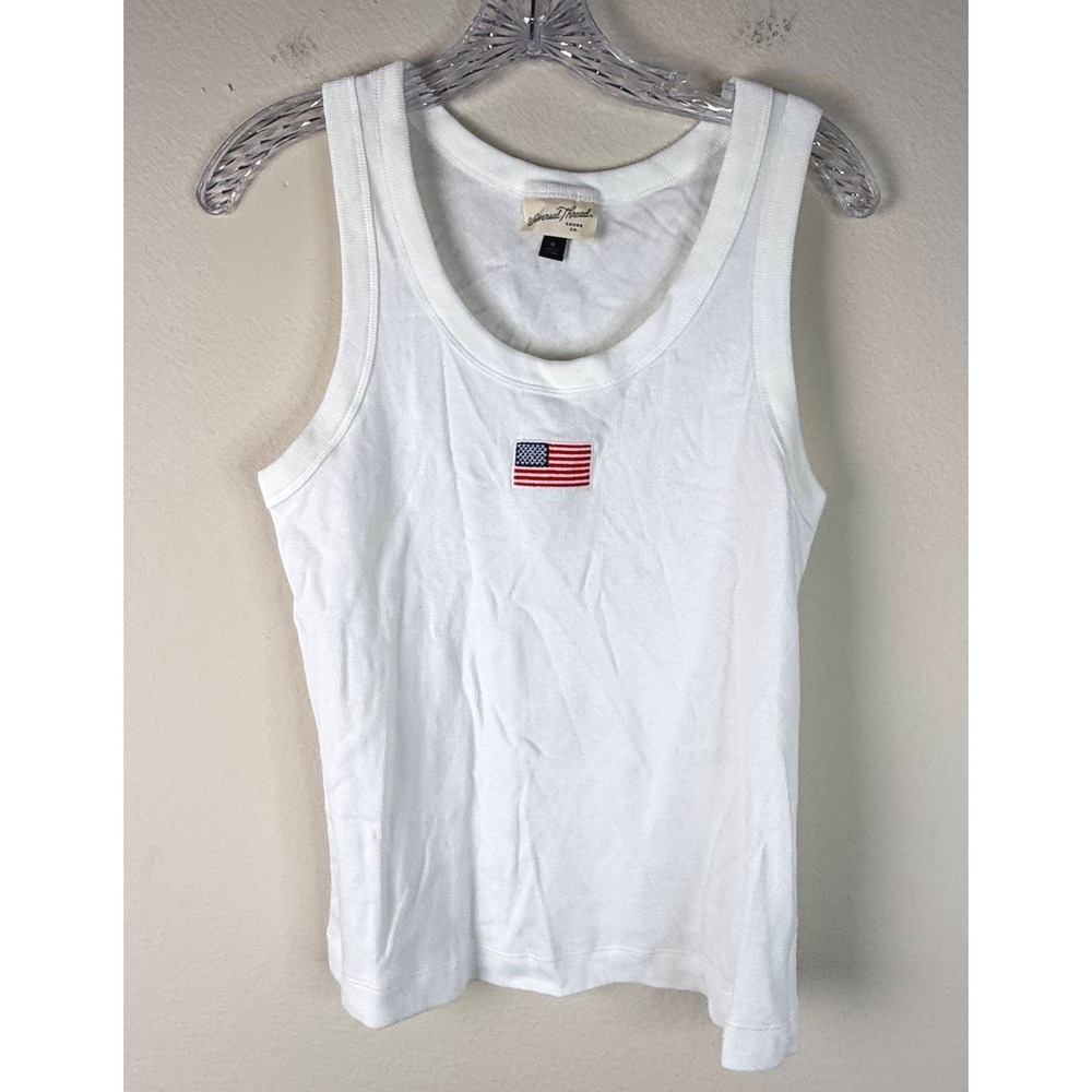 Universal Thread Tank Top Womens XL White American Flag Ribbed Americana Scoop
